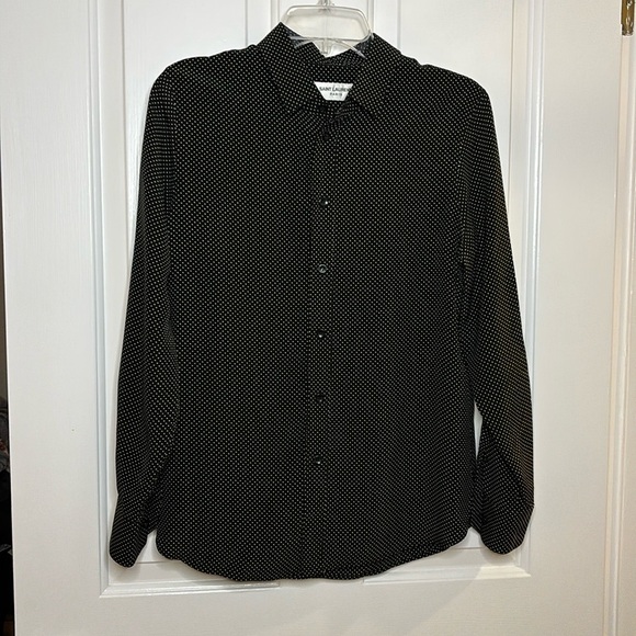 EUC SAINT LAURENT women’s black silk with tiny polka dots size 40 - Picture 1 of 8